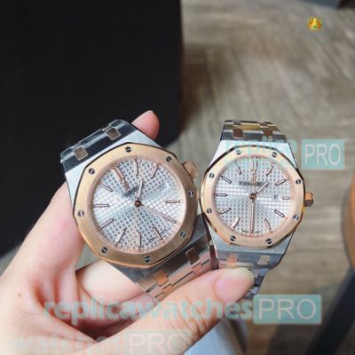 Copy Audemars Piguet Royal Oak Silver Dial 2-Tone Rose Gold Lovers Watch Quartz